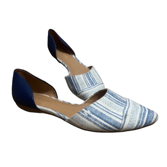 Tommy Hilfiger Dorsay Blue Striped Flats Sz 7.5 Womens White Navy Blue Cute Sand - Picture 5 of 9